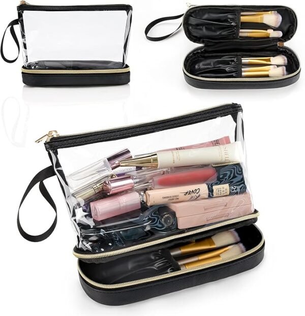 Travel Makeup Bag, Clear Cosmetic Bag Make Up Organizer TSA Approved Toiletry Bag, Waterproof Pouch for Women Purse for Toiletries Accessories Brushes