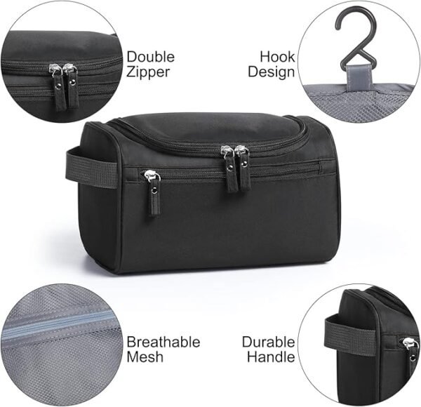 Toiletry Bag, Hanging Wash Bag Travel Toiletry Bag Waterproof Bathroom Bag for Men and Women Travel Toiletry Makeup Organizer (Black) - Image 4