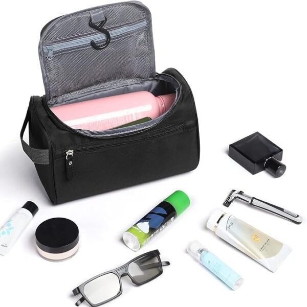 Toiletry Bag, Hanging Wash Bag Travel Toiletry Bag Waterproof Bathroom Bag for Men and Women Travel Toiletry Makeup Organizer (Black) - Image 3
