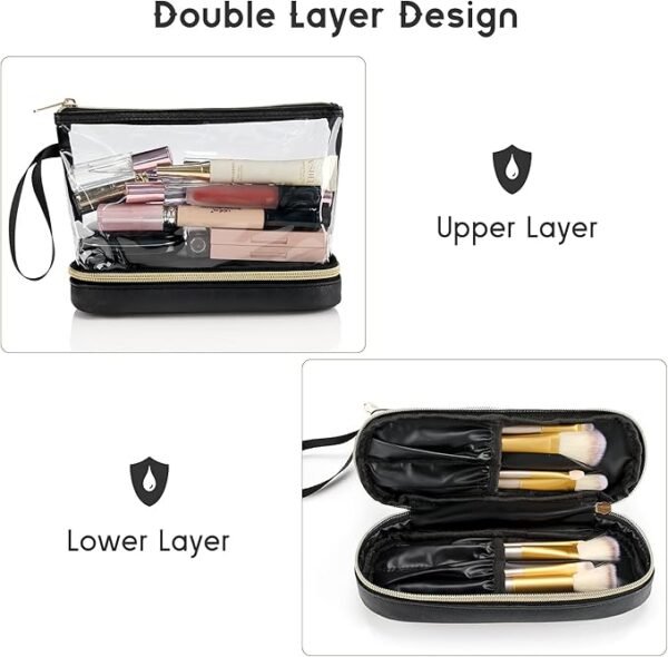 Travel Makeup Bag, Clear Cosmetic Bag Make Up Organizer TSA Approved Toiletry Bag, Waterproof Pouch for Women Purse for Toiletries Accessories Brushes - Image 2