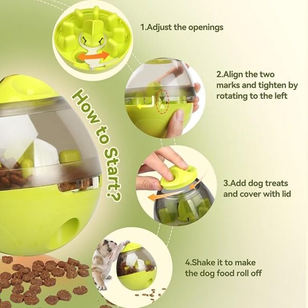 Treat Dispensing Dog Toy - Dog Treat Ball/Food Dispenser/Interactive Toys/Slow Eating IQ Treat Ball for Small Medium Dogs and Cats (Green) - Image 4