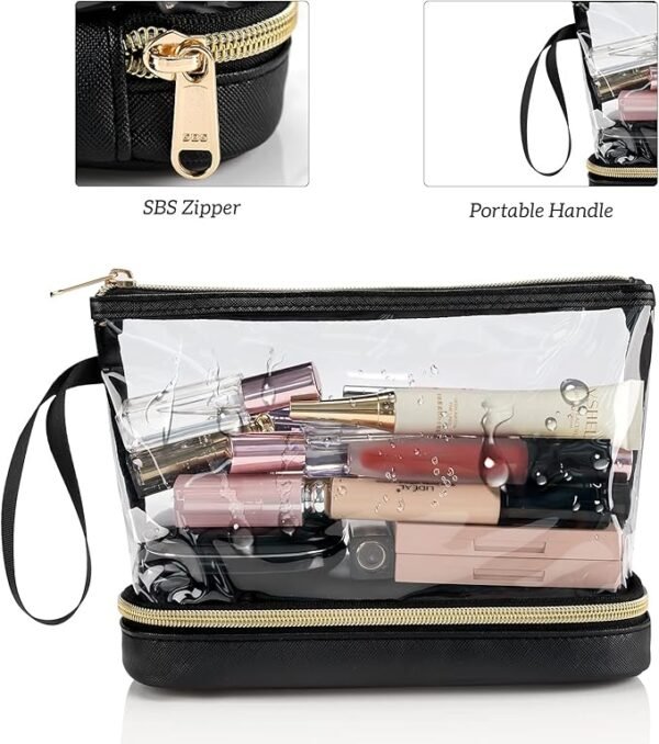 Travel Makeup Bag, Clear Cosmetic Bag Make Up Organizer TSA Approved Toiletry Bag, Waterproof Pouch for Women Purse for Toiletries Accessories Brushes - Image 3