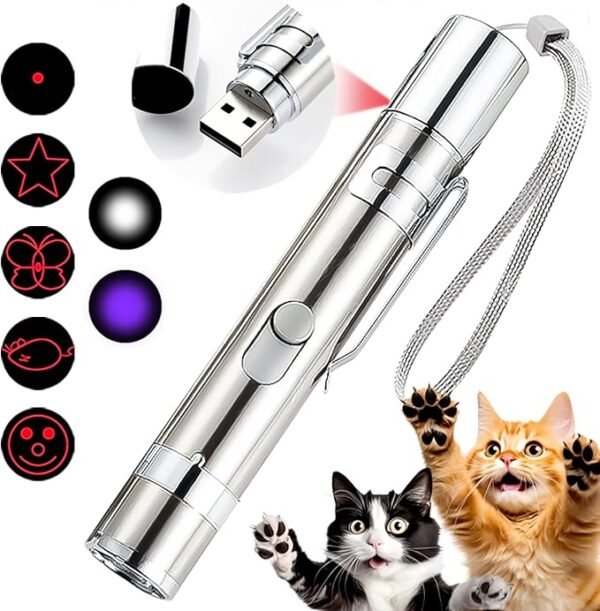Cat Toys, 7 in 1 Function Red Pointer Interactive Cat Toy, USB Rechargeable LED Cat Light Pen