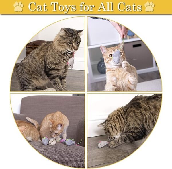 6 Pack Catnip Mouse Toys for Indoor Cats - Adult & Kitten Cat Toys for Playing, Chewing & Teeth Cleaning - Image 4