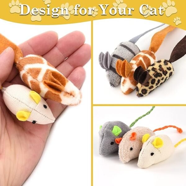 6 Pack Catnip Mouse Toys for Indoor Cats - Adult & Kitten Cat Toys for Playing, Chewing & Teeth Cleaning - Image 3
