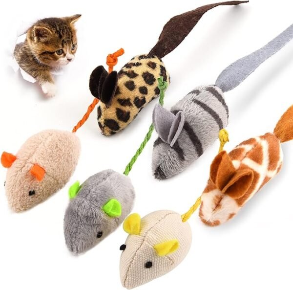 6 Pack Catnip Mouse Toys for Indoor Cats - Adult & Kitten Cat Toys for Playing, Chewing & Teeth Cleaning