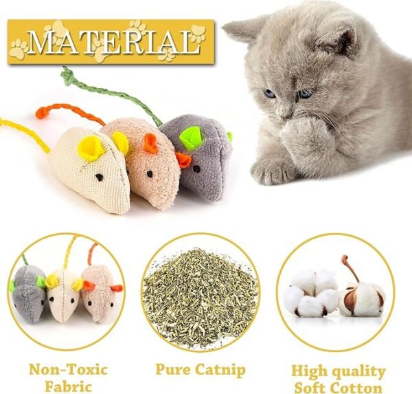 6 Pack Catnip Mouse Toys for Indoor Cats - Adult & Kitten Cat Toys for Playing, Chewing & Teeth Cleaning - Image 2